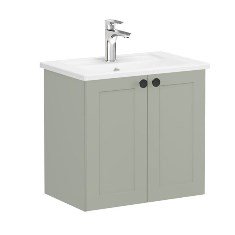 Vitra Root Classic 68637 Lavabo Dolabı, Kapaklı, 60 Cm, Dar, Mat Retro Yeşil, Köşeli Lavabolu